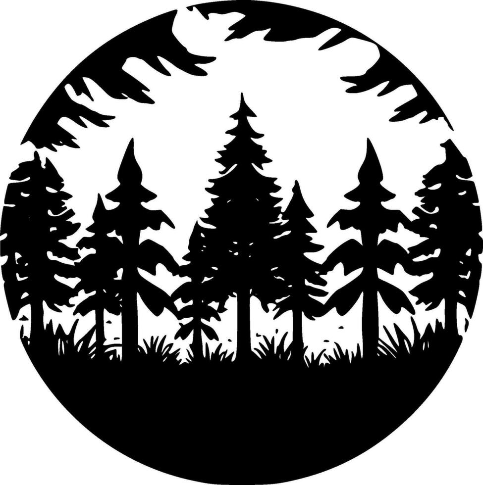 skog - svart och vit isolerat ikon - vektor illustration