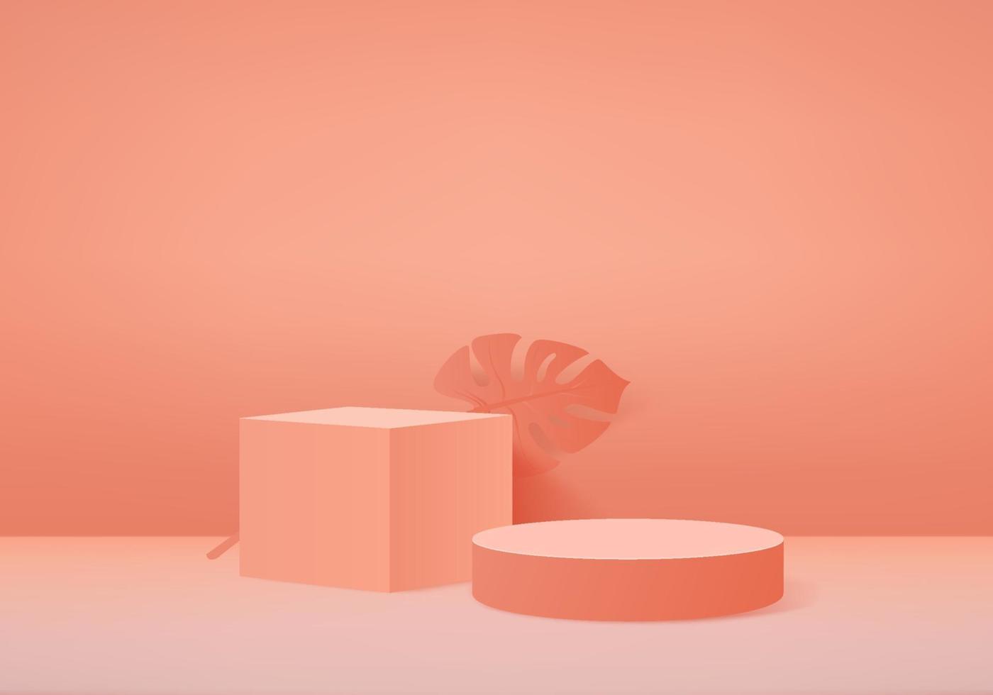 3D-Hintergrundprodukte zeigen Podiumszene mit geometrischer Plattform an. 3D-Rendering des Hintergrundvektors mit Podium. stehen, um kosmetische Produkte zu zeigen. Bühnenvitrine auf Sockelanzeige orange Studio vektor