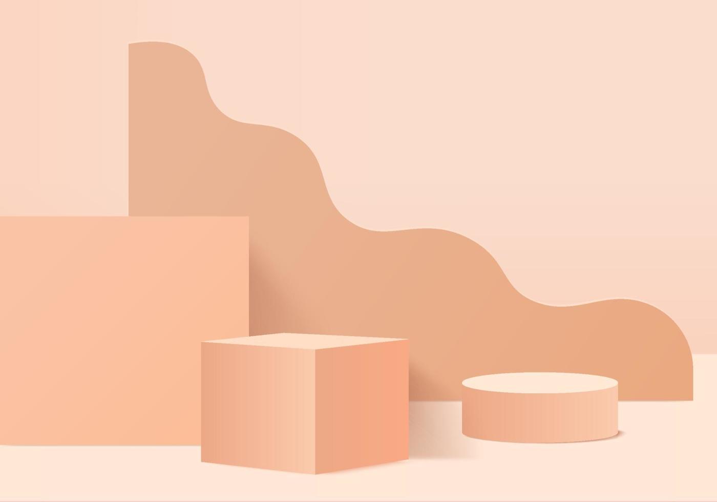 3D-Hintergrundprodukte zeigen Podiumszene mit geometrischer Plattform an. 3D-Rendering des Hintergrundvektors mit Podium. stehen, um kosmetische Produkte zu zeigen. Bühnenvitrine auf Sockelanzeige orange Studio vektor