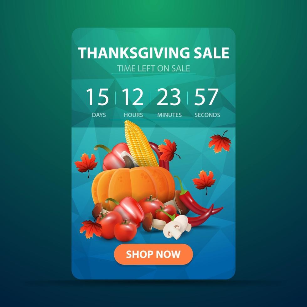 Thanksgiving-Verkauf, blaues Webbanner mit Countdown bis zum Ende des Verkaufs mit Herbsternte vektor