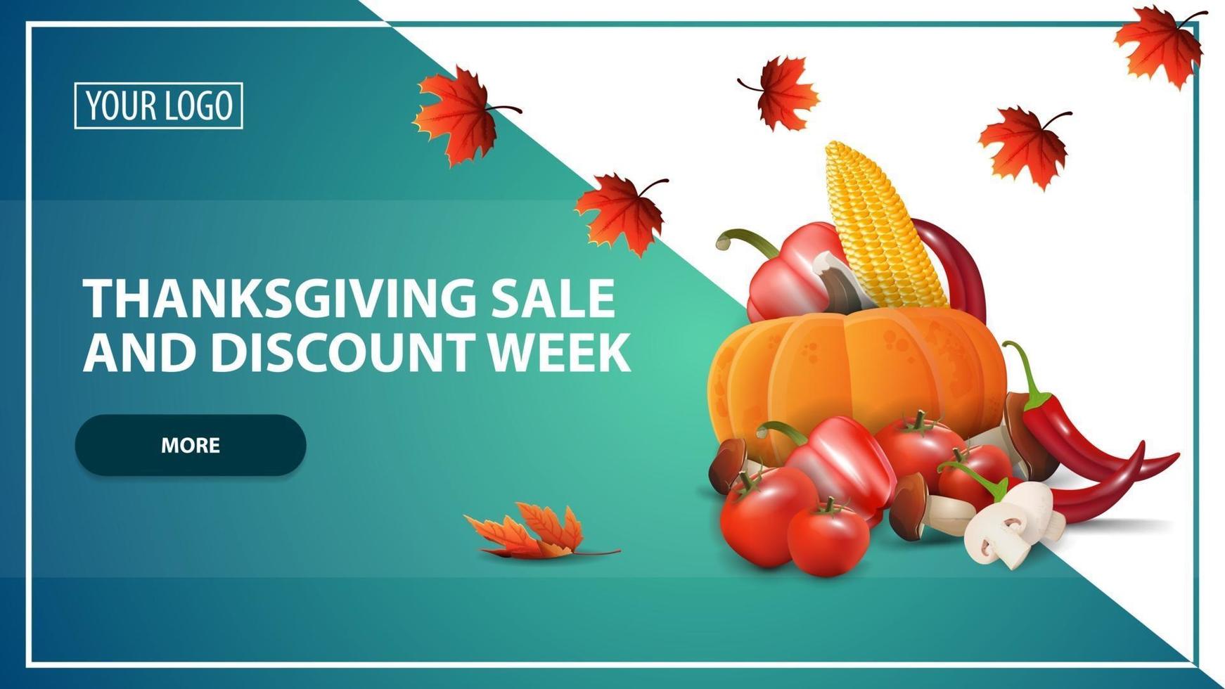 Thanksgiving försäljning och rabatt vecka, rabatt webb banner mall för din webbplats i en modern stil med höstskörd vektor