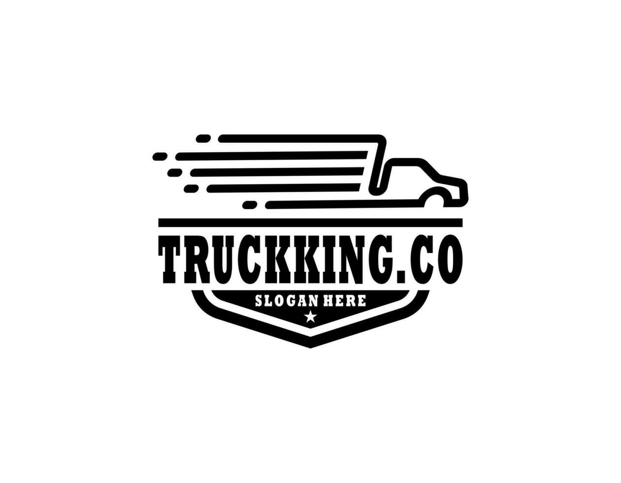 lastbil trailer transport logistik, leverans, uttrycka, frakt företag, snabb frakt, design mall logotyp illustration silhuett, emblem isolerat på mörk bakgrund, svart vektor