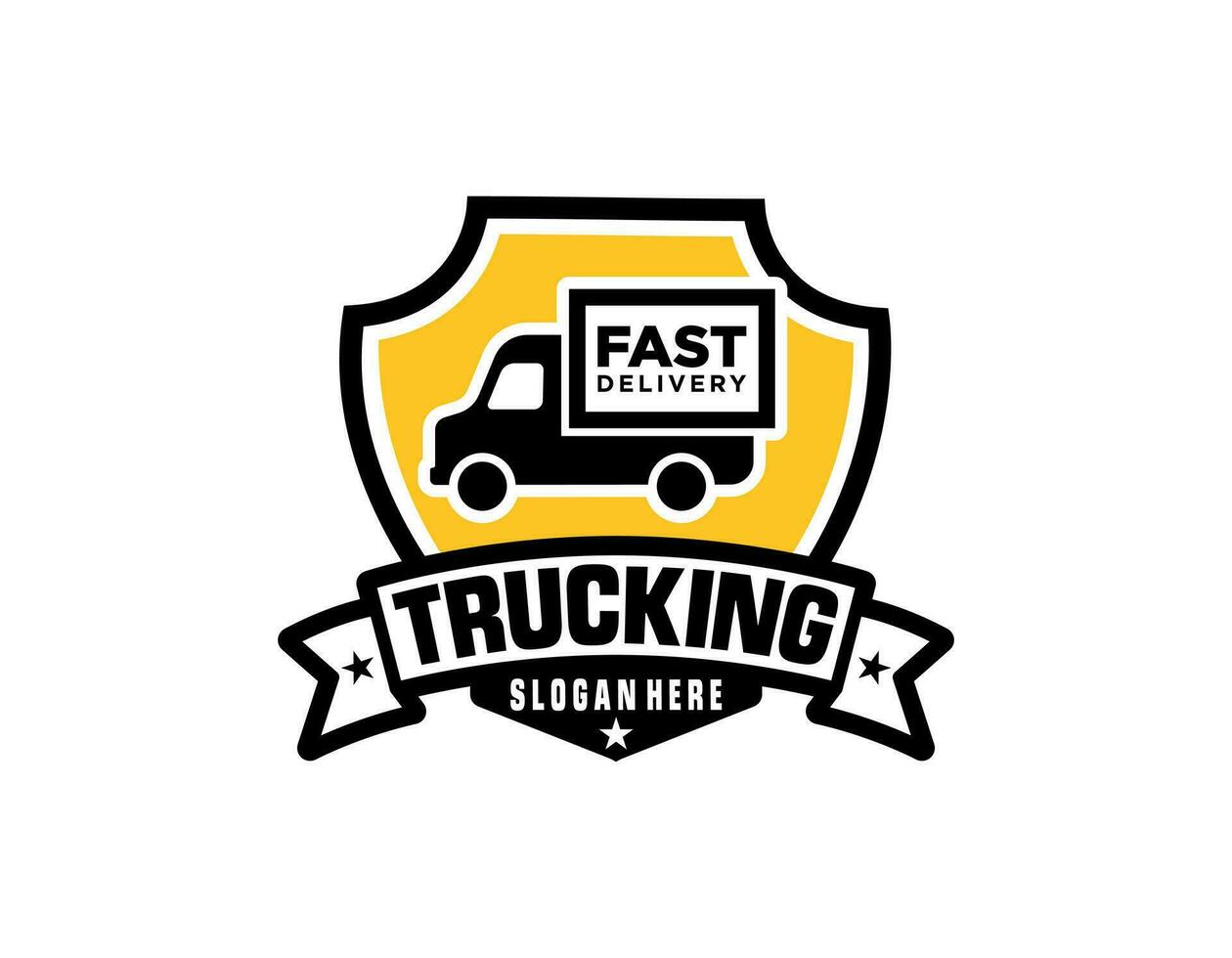 lastbil trailer transport logistik, leverans, uttrycka, frakt företag, snabb frakt, design mall logotyp illustration silhuett, emblem isolerat på mörk bakgrund, svart vektor