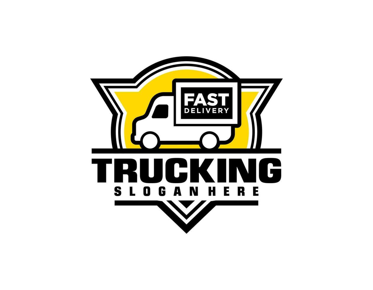 lastbil trailer transport logistik, leverans, uttrycka, frakt företag, snabb frakt, design mall logotyp illustration silhuett, emblem isolerat på mörk bakgrund, svart vektor