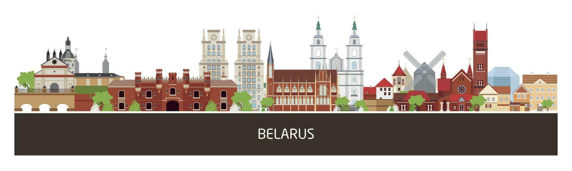 bakgrund med Vitryssland Land byggnader och plats för text. horisontell orientering baner, flygblad, rubrik för webbplats. vektor