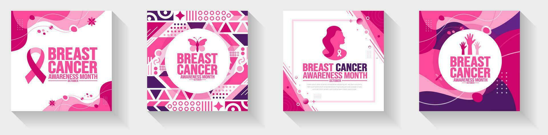 bröst cancer medvetenhet månad social media posta baner mall uppsättning berömd i oktober. Semester begrepp. bakgrund, baner, plakat, kort, och affisch design mall med band och text. vektor