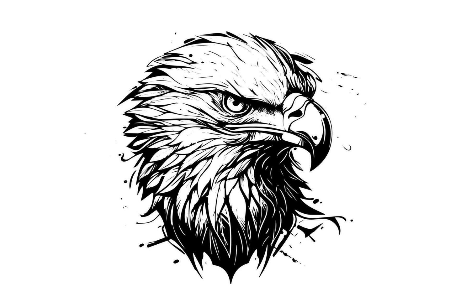 Adler Kopf Logo Maskottchen im Gravur Stil. Vektor Illustration von Zeichen oder markieren.