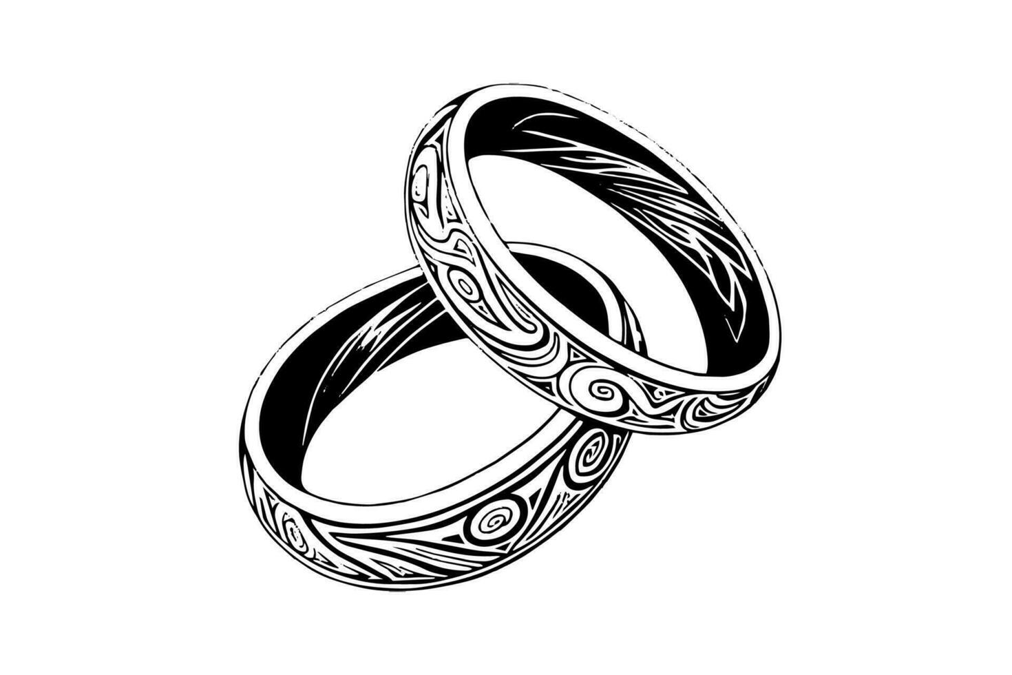 Vektor Hand gezeichnet Illustration von Hochzeit Schmuck Ringe im Jahrgang graviert Stil.