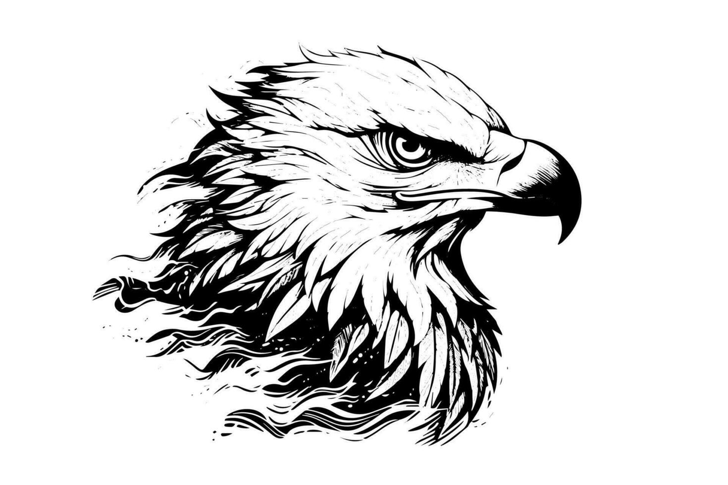 Adler Kopf Logo Maskottchen im Gravur Stil. Vektor Illustration von Zeichen oder markieren.