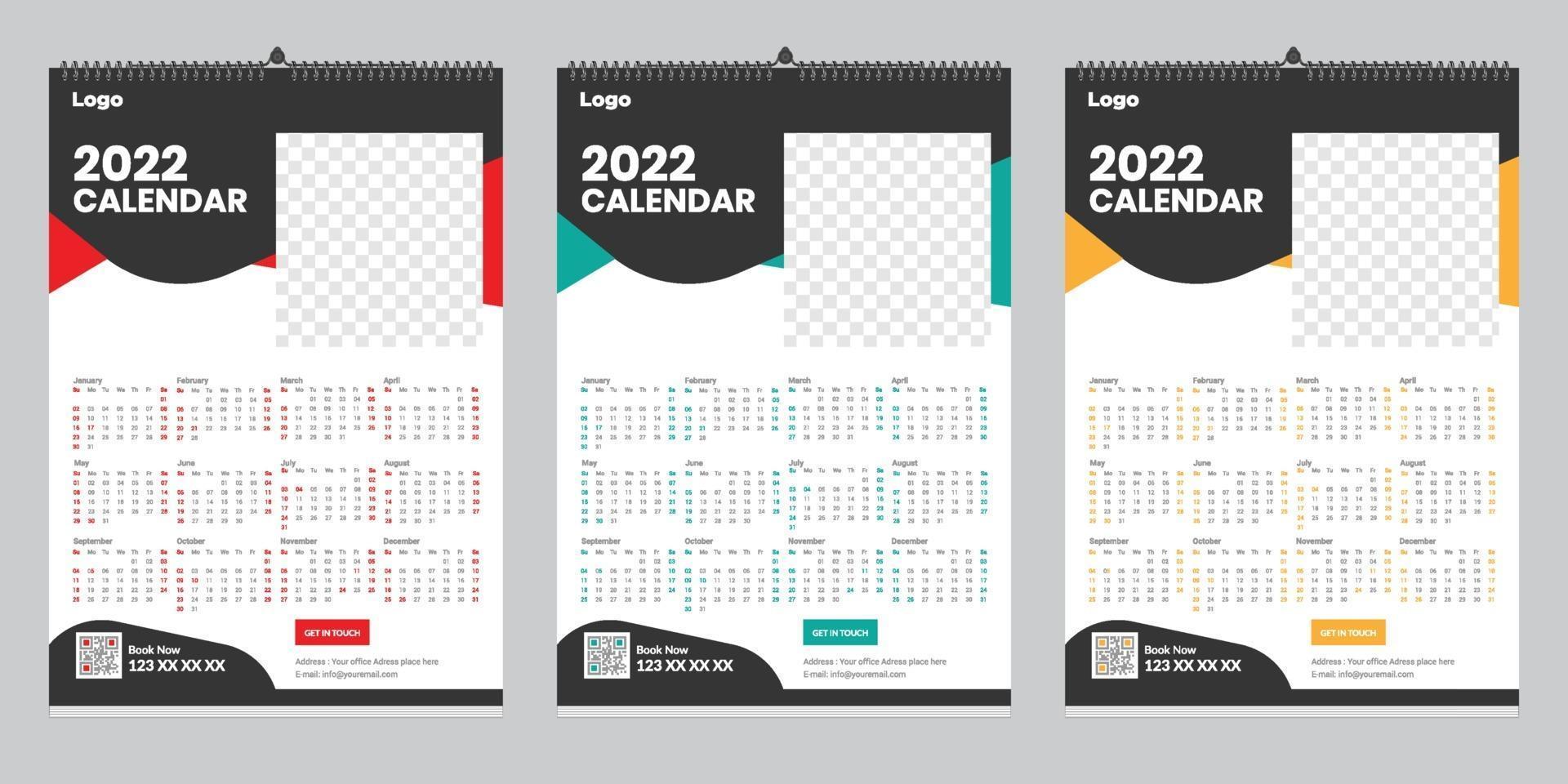 gratis enkel sida väggkalender 2022 mall designidé vektor