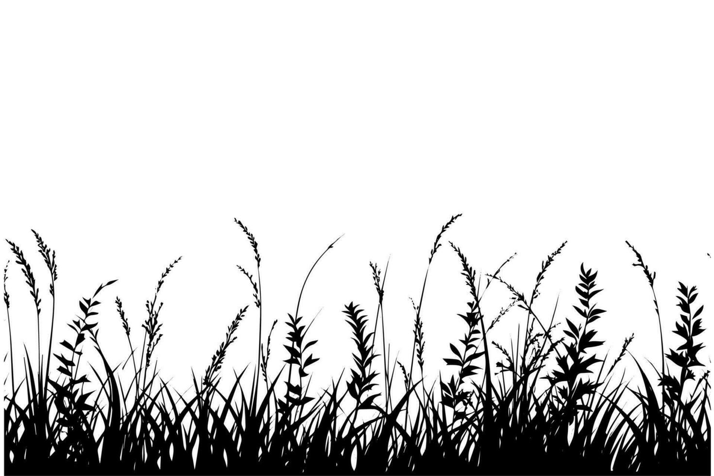 abstrakt Hintergrund mit schwarz Silhouetten von Wiese wild Kräuter und Blumen. Vektor Illustration.
