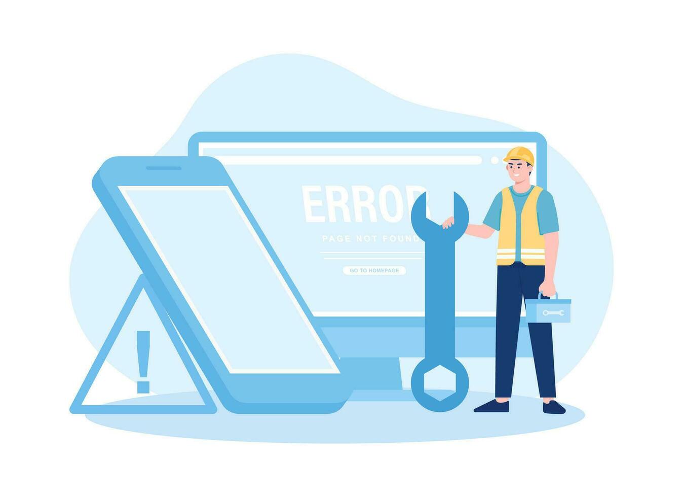 das Arbeiter ist reparieren ein Error Handy Software Konzept eben Illustration vektor