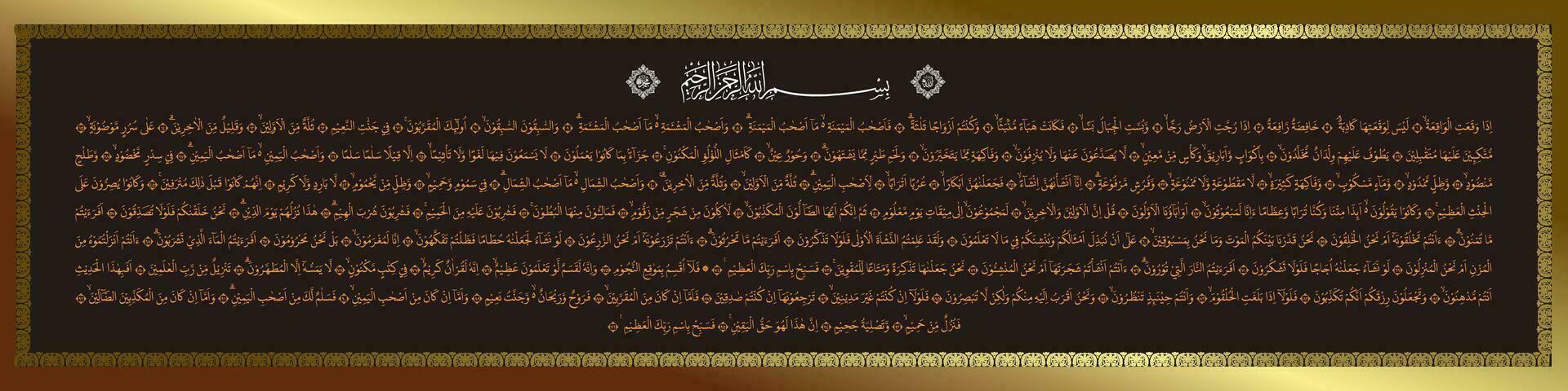 Arabisch Kalligraphie Hintergrund von Sure al waqiah 1-96 welche meint damit verherrlichen im das Name von Ihre Gott, das die meisten hoch. vektor