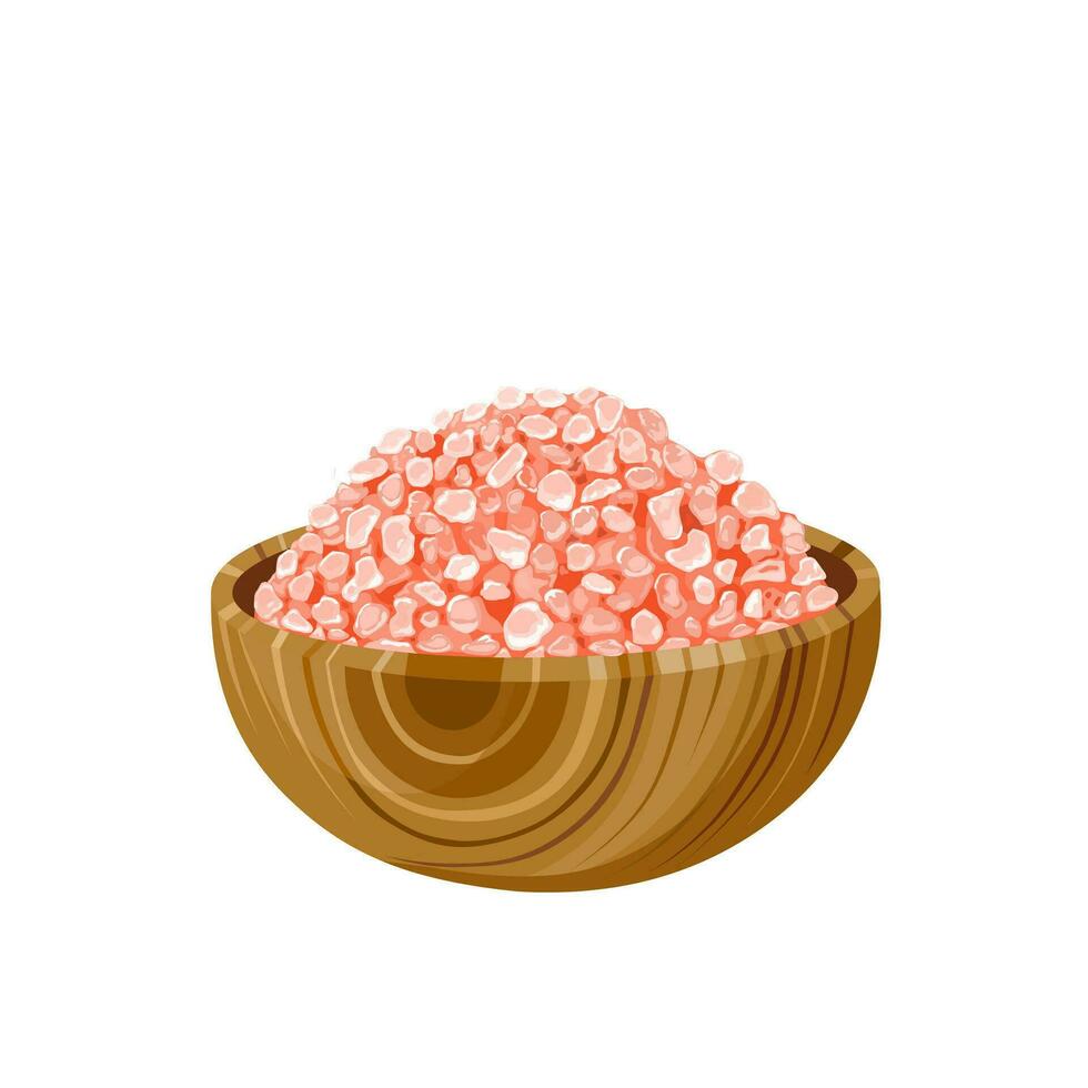 vektor illustration, himalayan rosa salt i en trä- skål, isolerat på vit bakgrund.