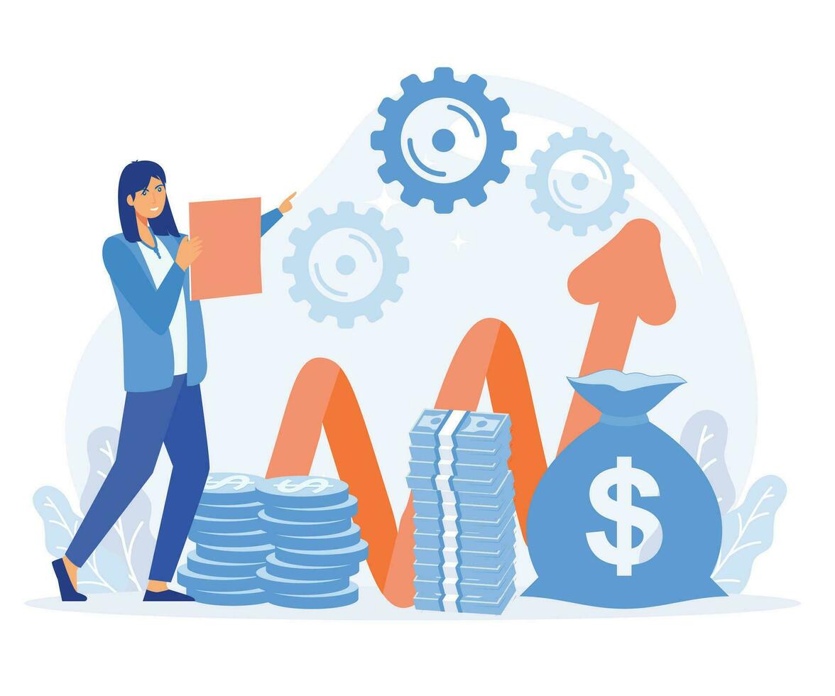 Einkommen Wachstum Diagramm, Bankwesen Dienstleistungen, finanziell Bericht Diagramm, Rückkehr auf Investition, die Pension Ersparnisse Konto. eben Vektor modern Illustration