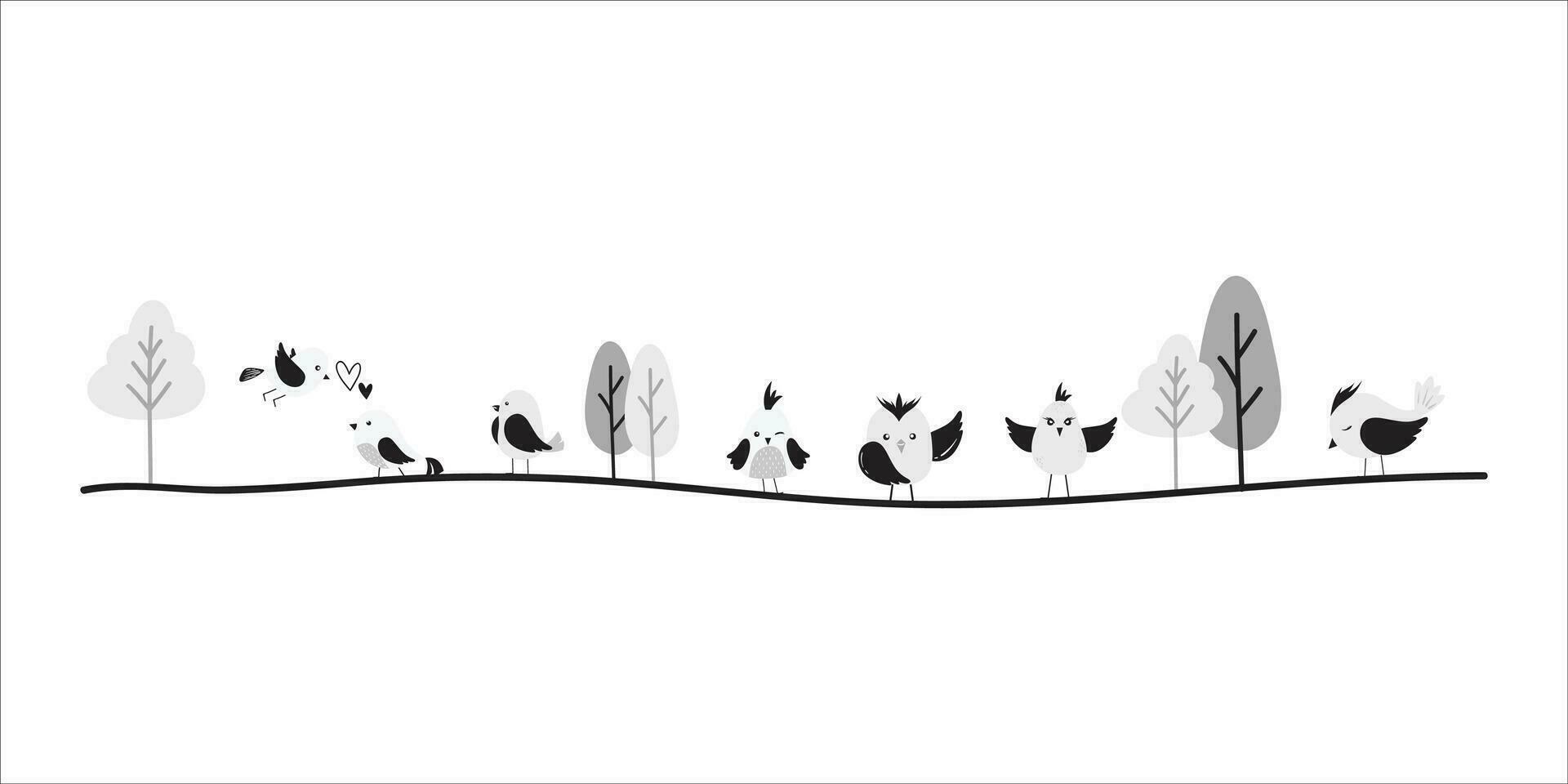 fågel delare tecknad serie illustration. söt fågel klotter gräns för kort, inbjudan, dekoration. vektor