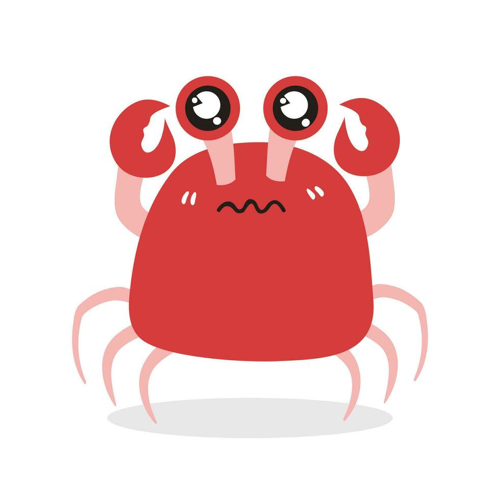 söt och rolig krabba tecknad serie karaktär isolerat i vit bakgrund. rolig krabba illustration, söt röd krabba. vektor