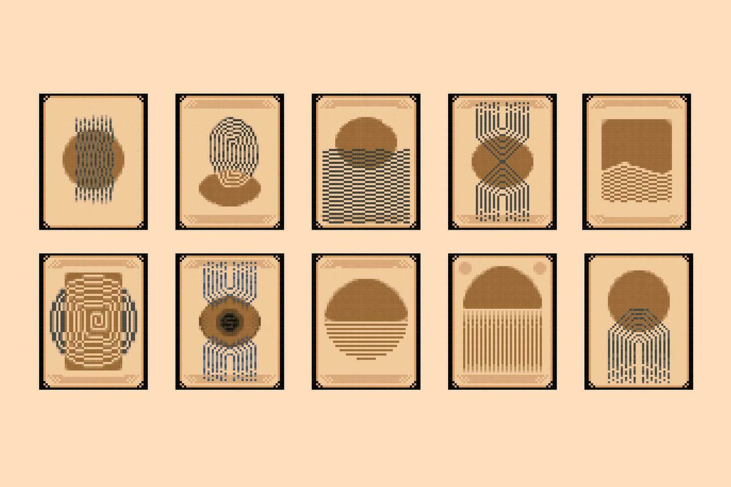 brun abstrakt porträtt samling uppsättning i pixel konst stil vektor