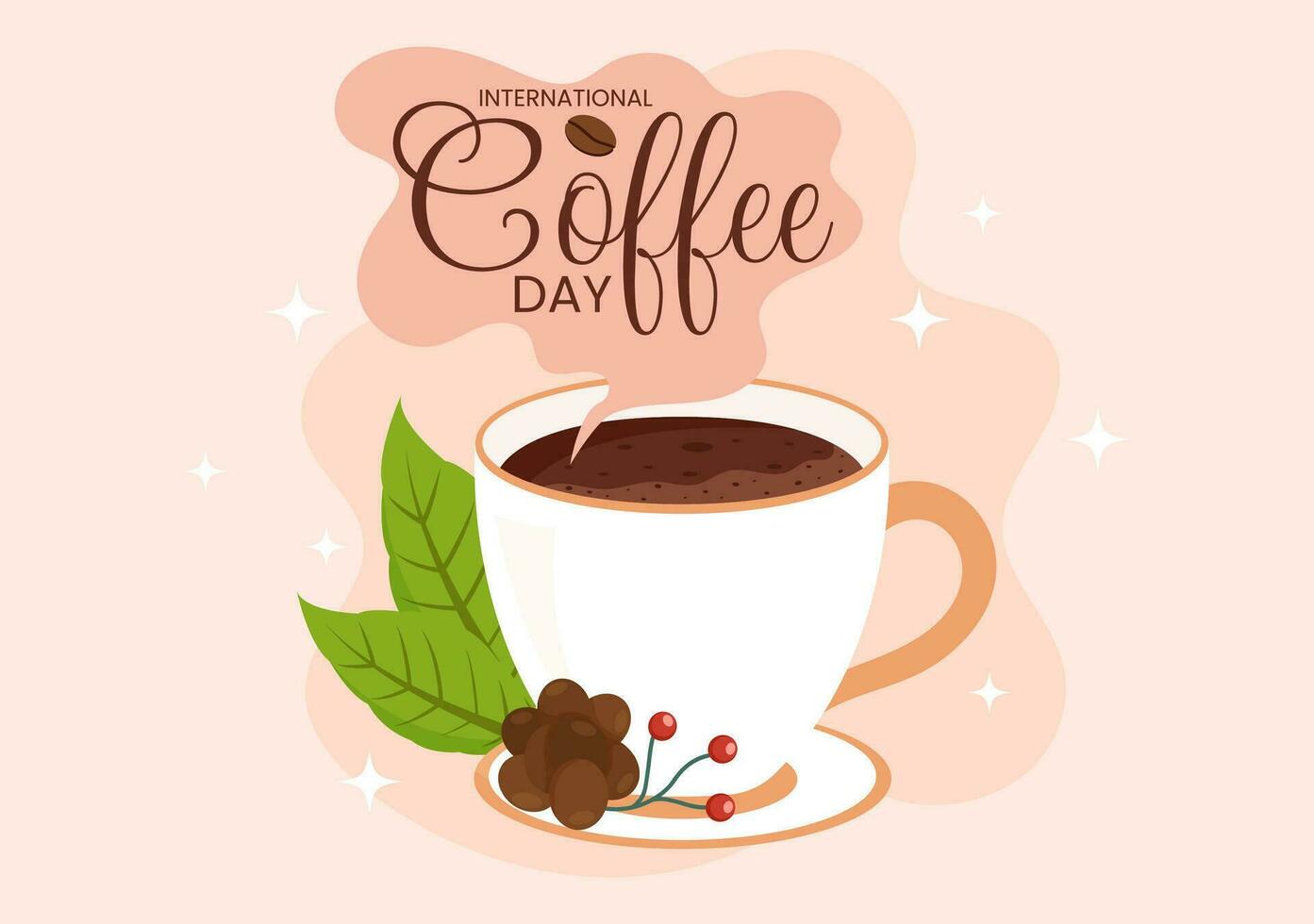 internationell kaffe dag vektor illustration på 1:a oktober med doftande dryck och brun bakgrund i platt tecknad serie hand dragen mallar