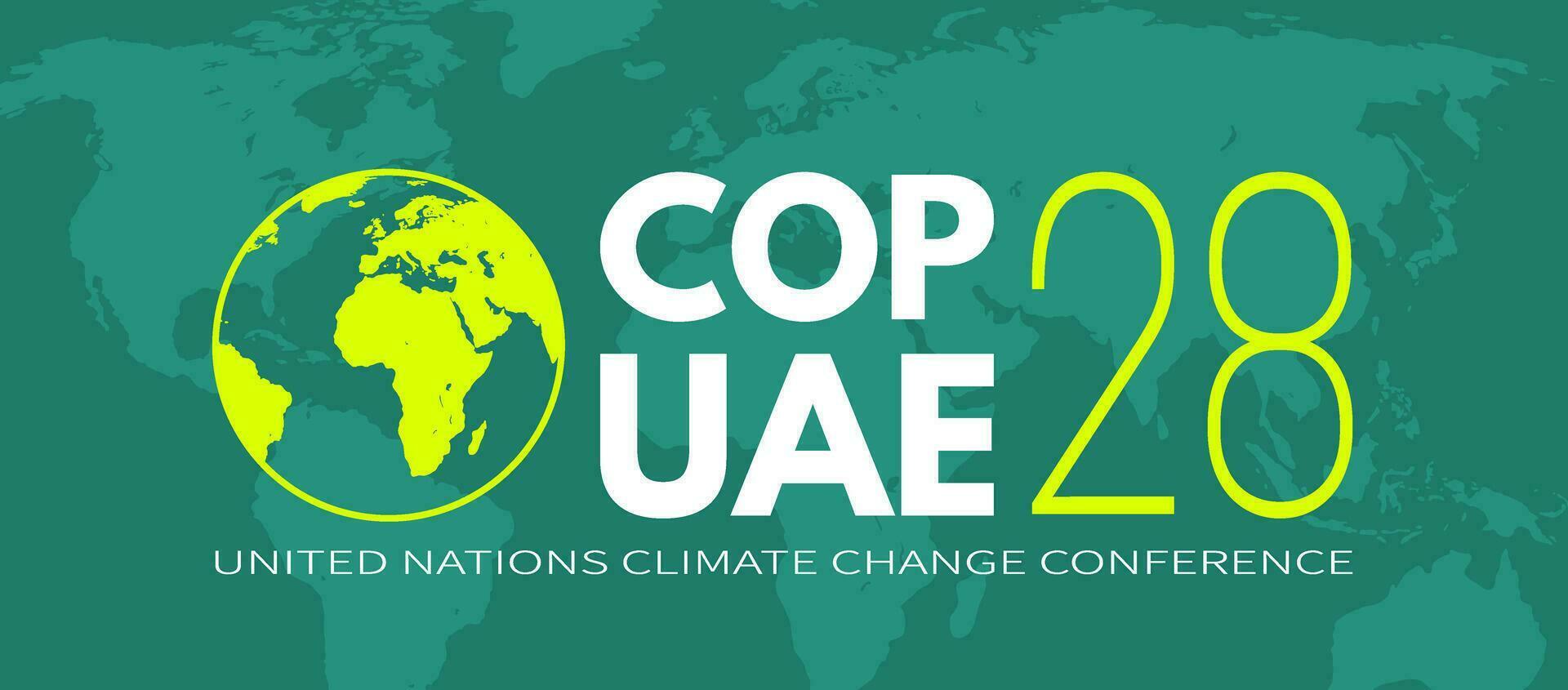 Weg zu cop28 Vereinigte Arabische Emirate jährlich vereinigt Nationen Klima Veränderung Konferenz. Dubai, vereinigt arabisch Emirate. International Klima Gipfel Banner. Emission die Ermäßigung. global Erwärmen. Vektor Illustration