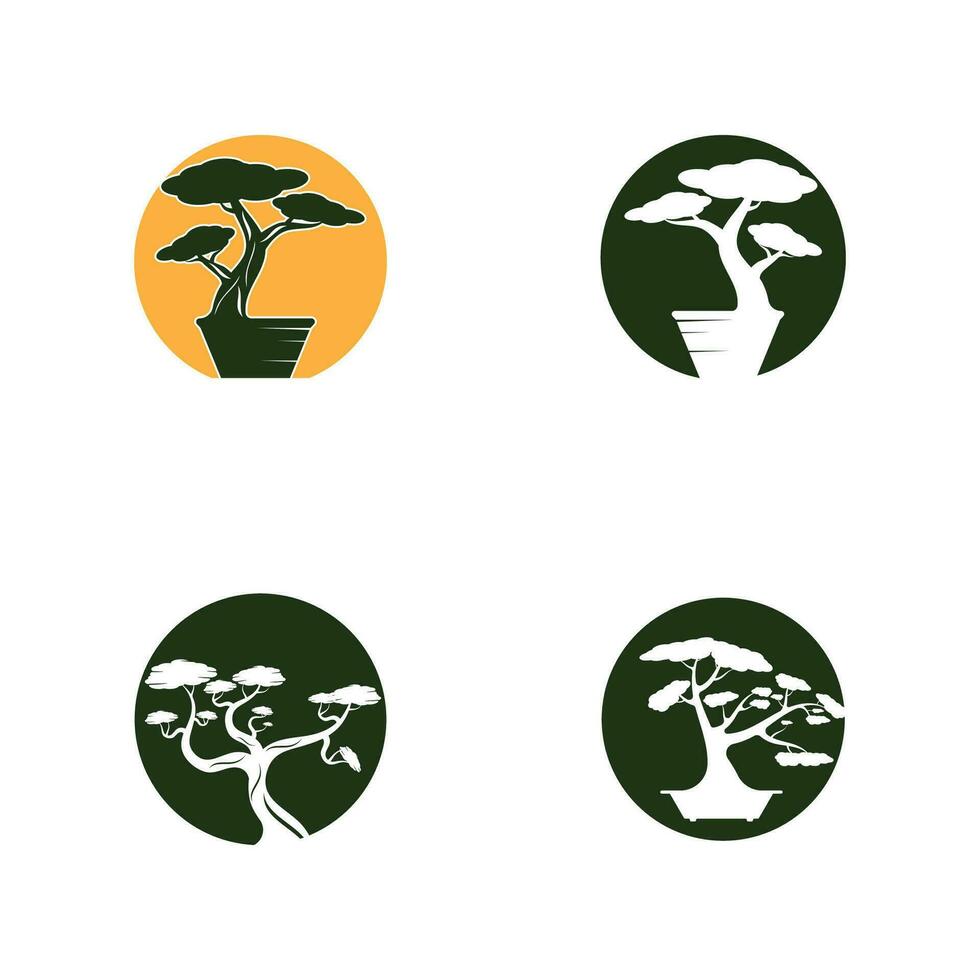 bonsai logotyp design. japansk mini små växt träd silhuett logotyp design vektor