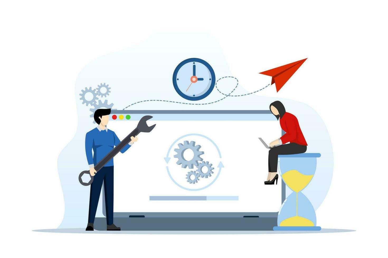 modern platt systemet uppdatering illustration begrepp. uppdatering systemet, programvara uppgradering. ladda och Installera de Ansökan på de dator. uppdatering tid och framsteg. ladda ner de ny version av de programvara. vektor