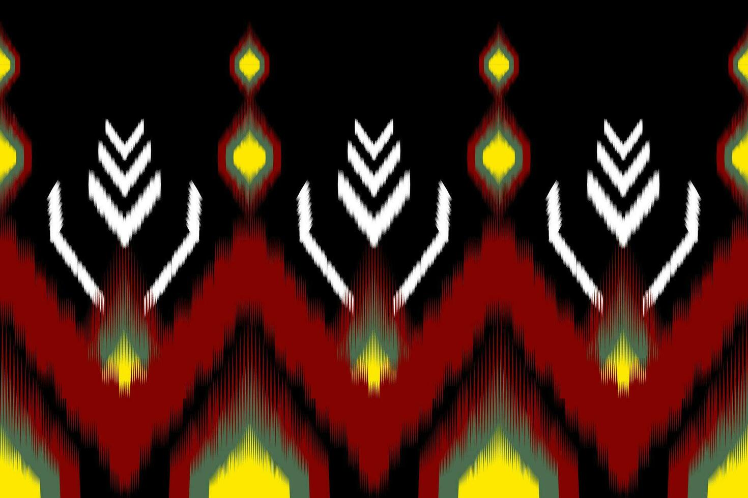 afrikanisch Ikat Paisley Stickerei Muster auf schwarz Hintergrund, traditionell nahtlos geometrisch Muster, aztekisch abstrakt Muster. vektor