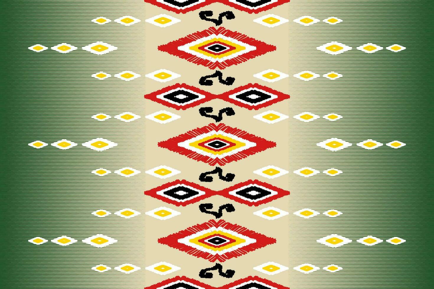 Ikat Blume Stickerei auf Grün Hintergrund. traditionell nahtlos geometrisch Muster. aztekisch Stil abstrakt Vektor Illustration.