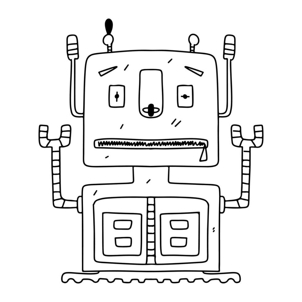 robot. hand dragen klotter stil. vektor illustration isolerat på vit. färg sida.