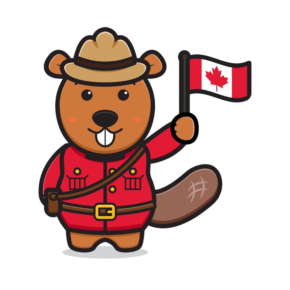 Süßer Biber Charakter feierte Kanada Tag Cartoon Vektor Icon Illustration