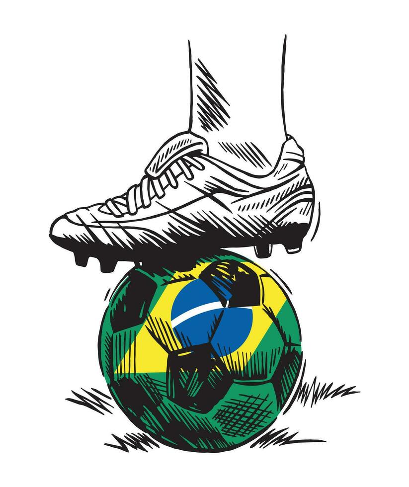 Vektor Illustration von Fußball Spieler Stehen auf ein Ball. Kunst im ausgezogen Linien.