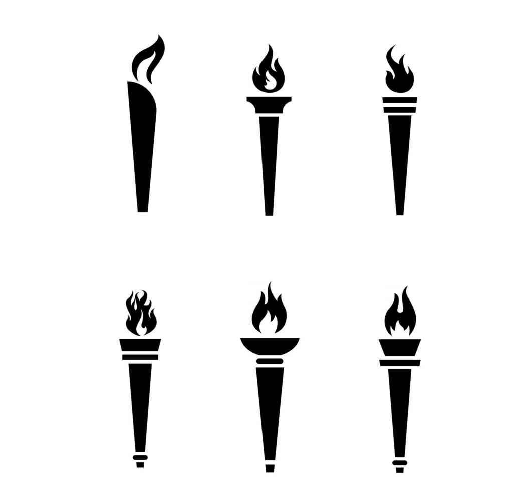 svart fackla samling flammande på vit bakgrund illustration abstrakt design vektor