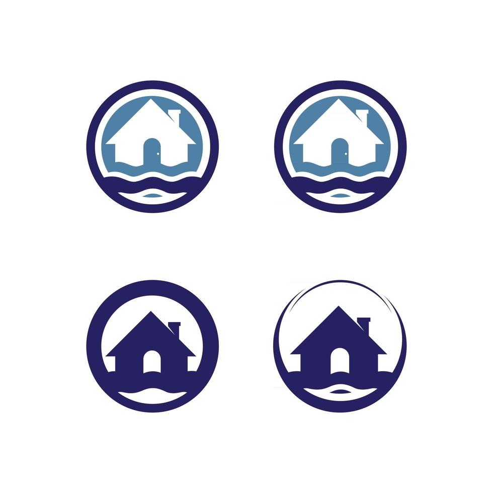vattenvåg ikon vektor med hem hus illustration för symbol och ikonuppsättning