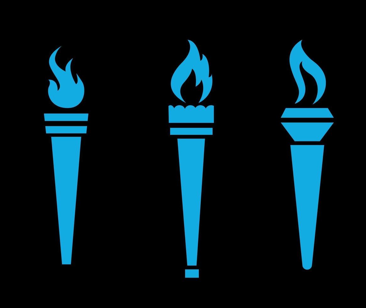 blå fackla samling flammande på svart bakgrund illustration abstrakt design vektor
