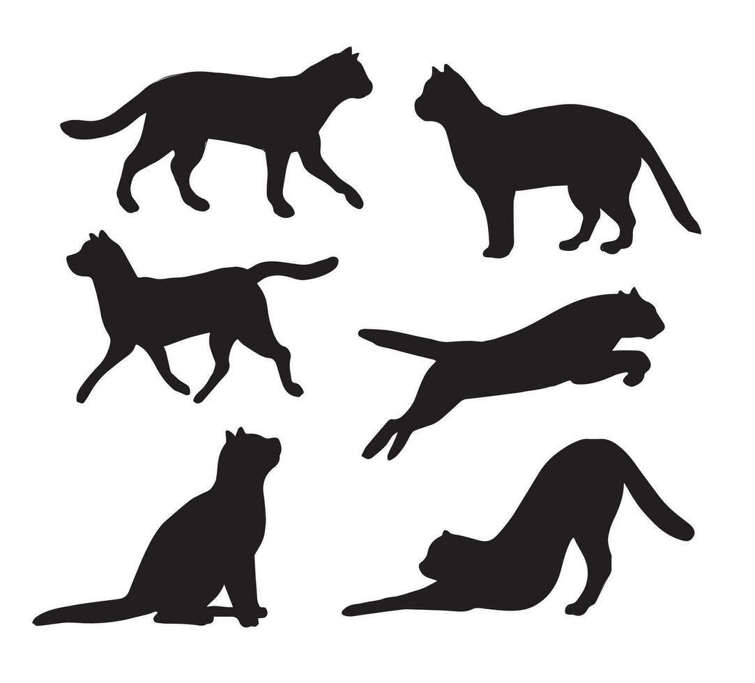 vektor uppsättning av platt hand dragen katter silhuett