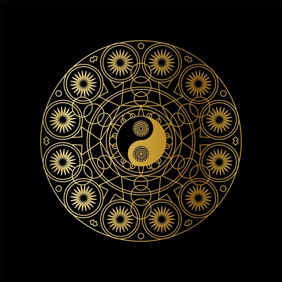 meditation mall med yin yang tecken i mandala vektor