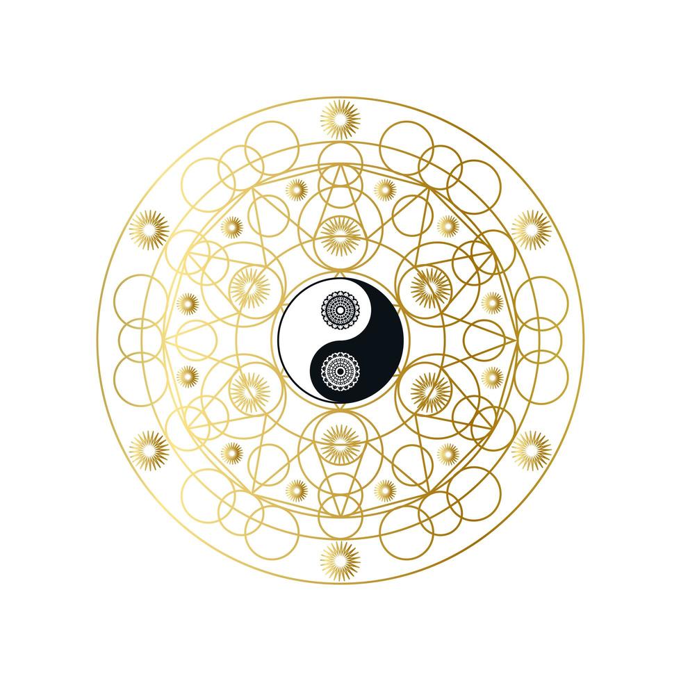 glänsande gyllene mandala med yin yang tecken isolerad vektor