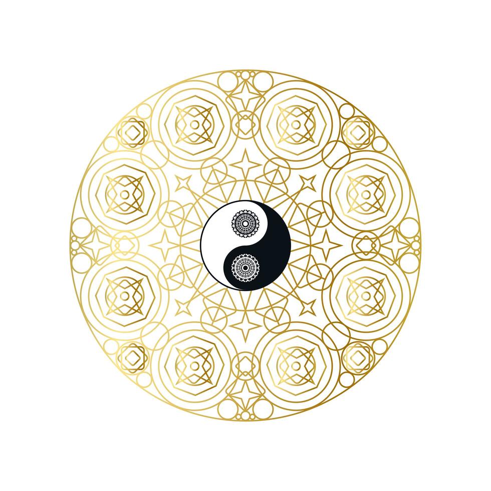 glänsande gyllene mandala med yin yang tecken isolerad vektor