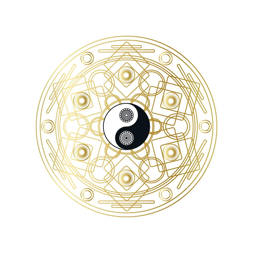 glänzendes goldenes Mandala mit Yin-Yang-Zeichen isoliert sign vektor