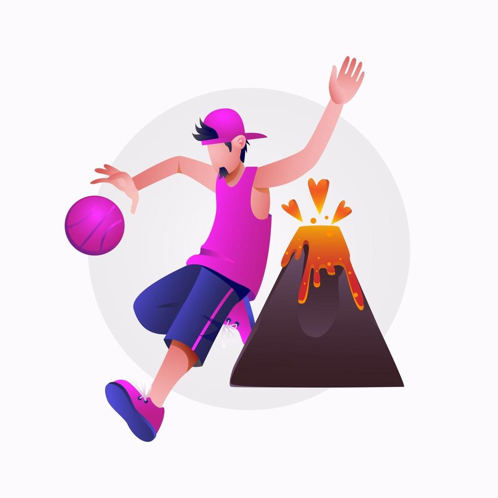 basketspelare som spelar basketillustrationbegreppsvektor vektor