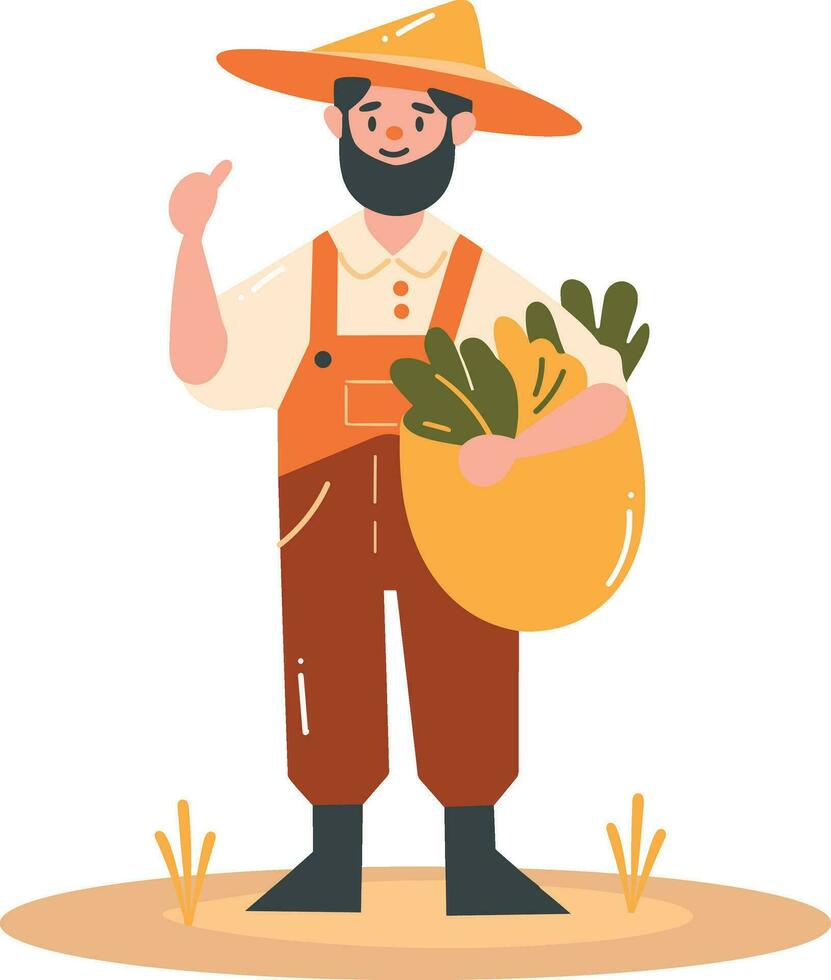Hand gezeichnet glücklich männlich Farmer im eben Stil vektor