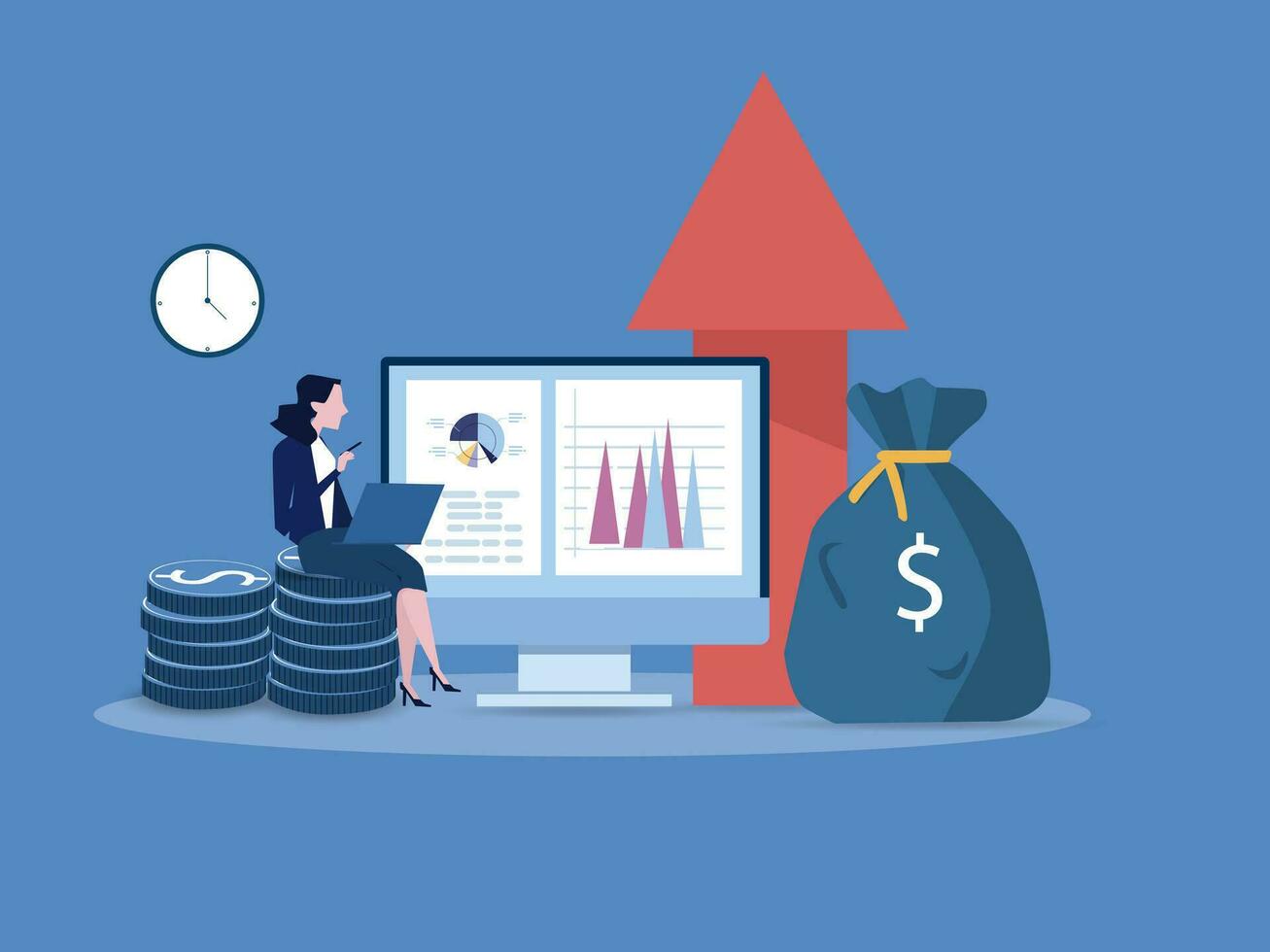 gegenseitig Fonds Einkommen erhöhen, Statistik Bericht, Boost Geschäft Produktivität. Vektor Illustration.