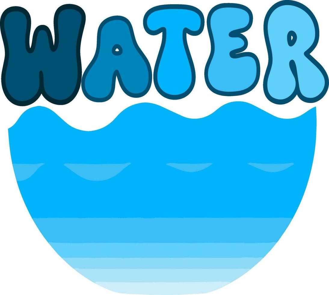 Wasser Text mit Blau Wasser Ozean Wasser Wellen Illustration, Ozean Tide Illustration mit Wasser Text, Strand Illustration, Blau Wasser Wellen, Strand Wasser Wellen Illustration Clip Art, Küsten Wasserwellen vektor