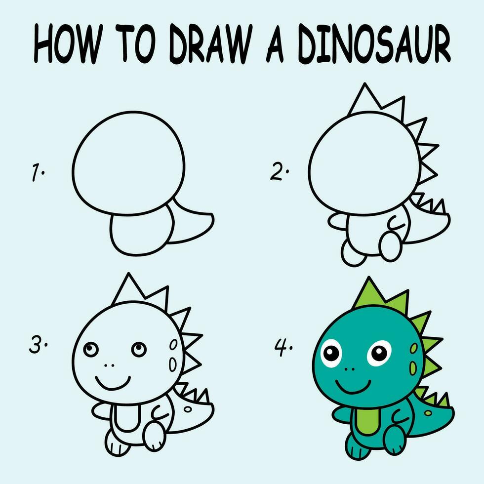 Schritt durch Schritt zu zeichnen ein Dinosaurier. Zeichnung Lernprogramm ein Dinosaurier. Zeichnung Lektion zum Kinder vektor