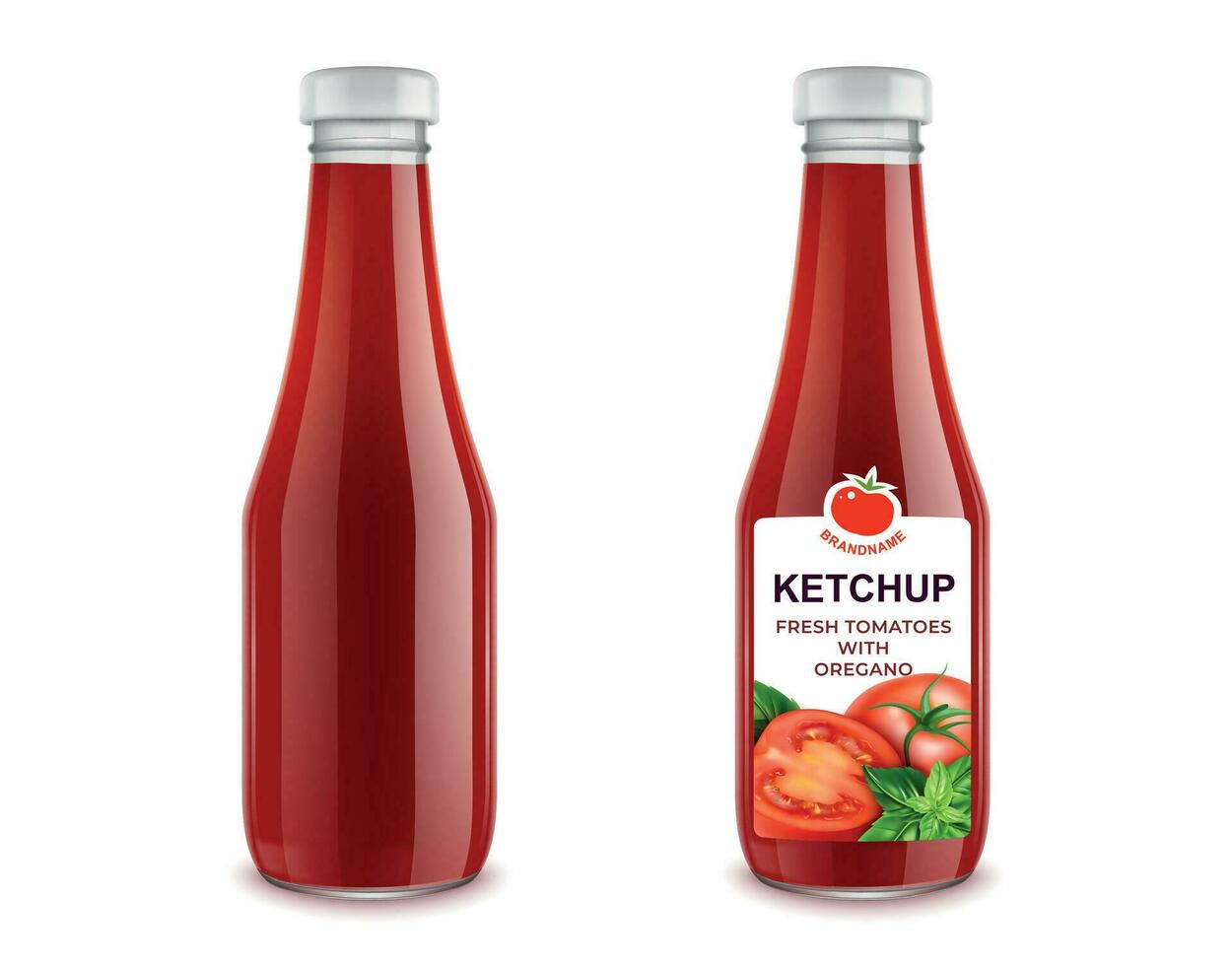 realistisch detailliert 3d rot Tomate Ketchup Flasche Satz. Vektor