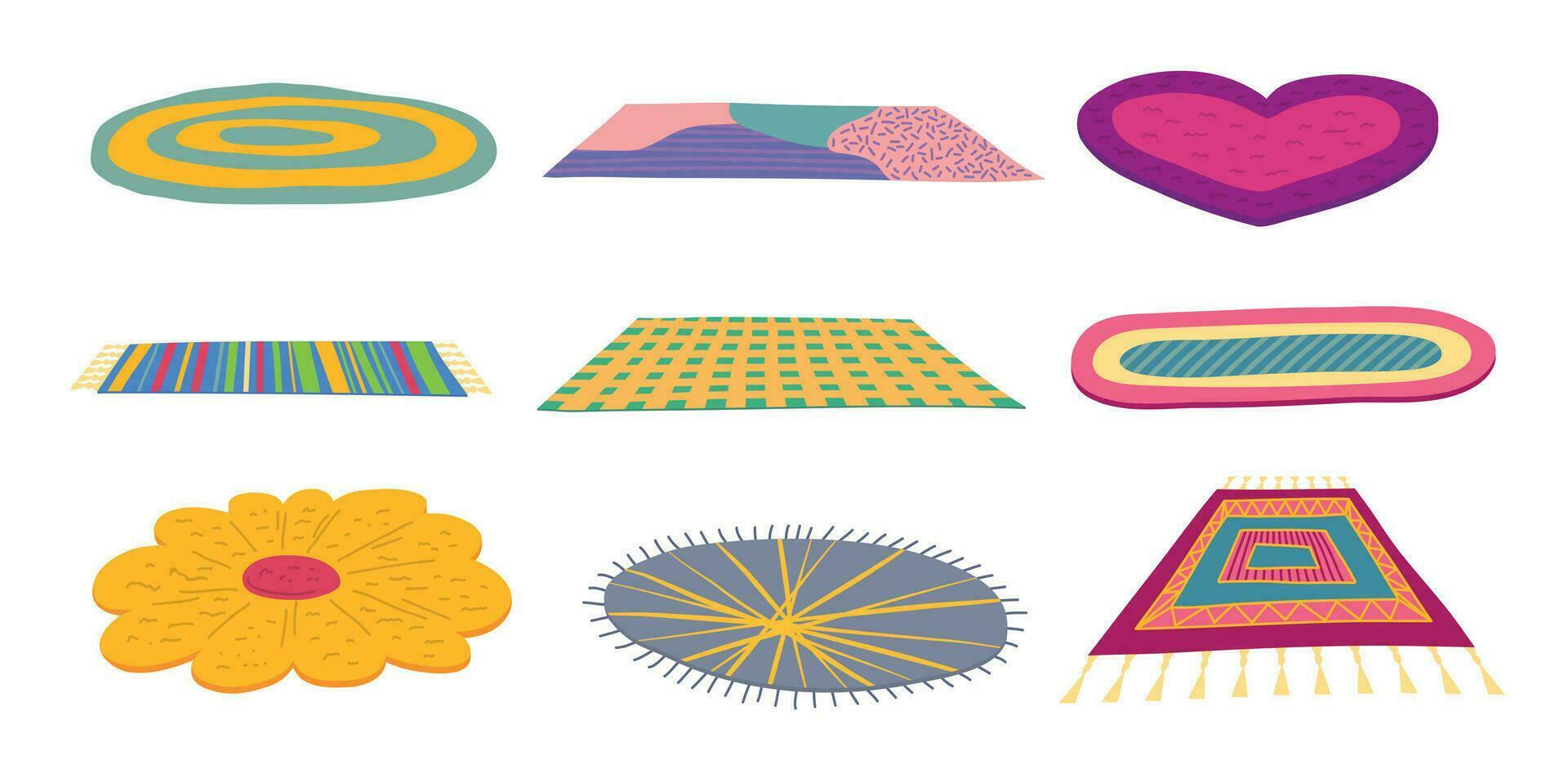 tecknad serie Färg annorlunda mattor eller mattor ikoner uppsättning. vektor