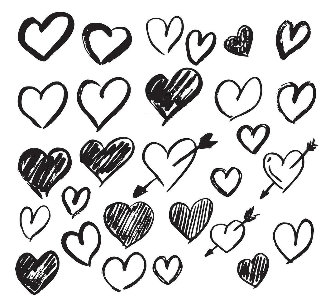 Herz Zeichen schwarz dünn Linie Symbol Satz. Vektor