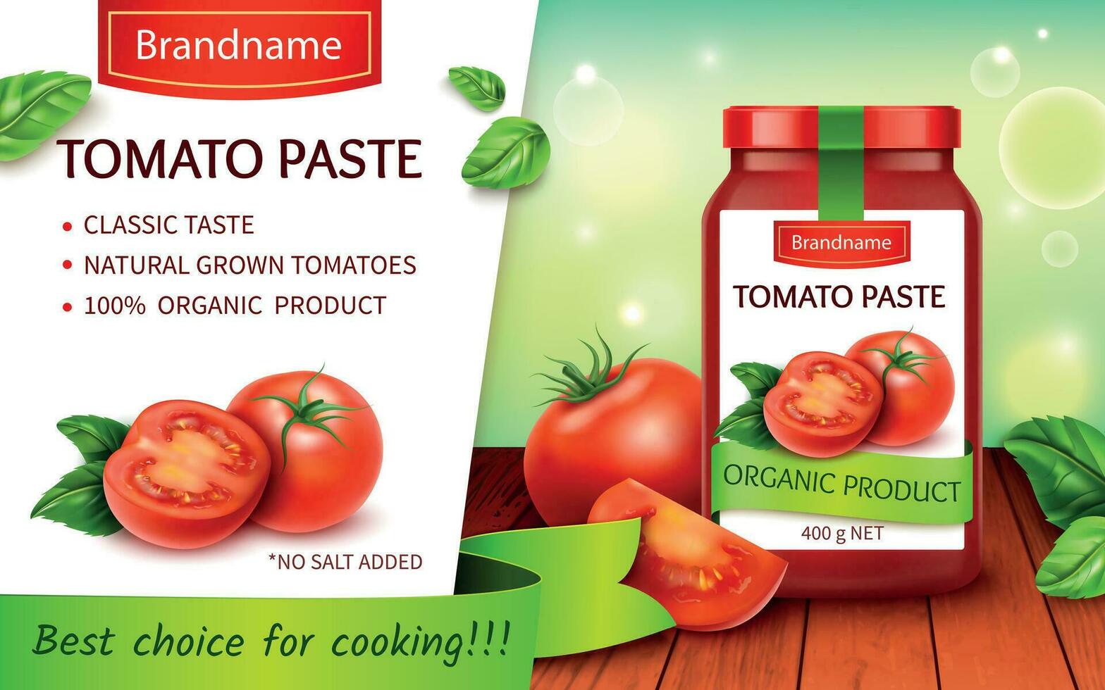 realistisk detaljerad 3d tomat klistra klassisk smak annonser baner begrepp affisch kort. vektor