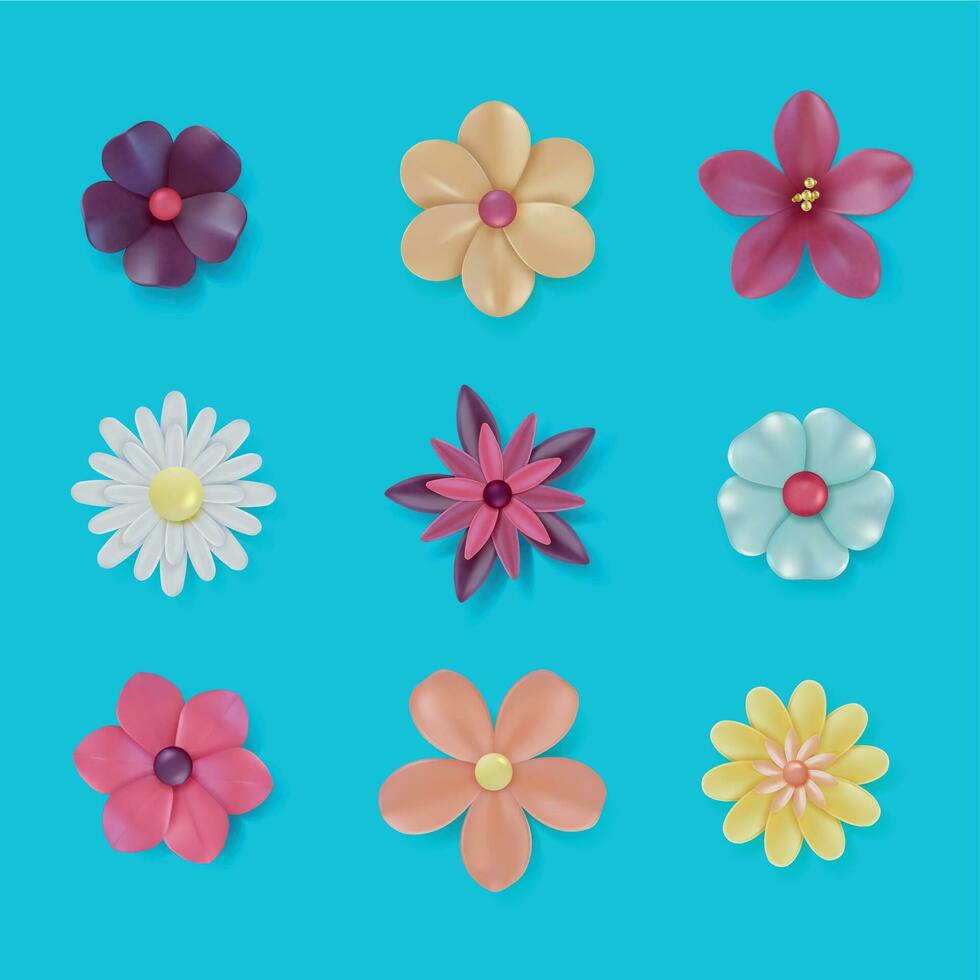 realistisk detaljerad 3d färgrik daisy blomma uppsättning. vektor