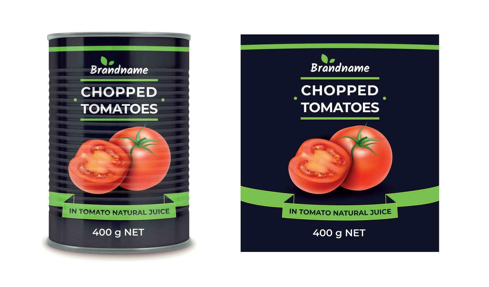 realistisk detaljerad 3d konserverad tomater kan och märka uppsättning. vektor